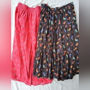 Vintage Western Print Tiered Midi Skirts